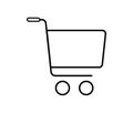 Thin line icon depicting a shopping cart.